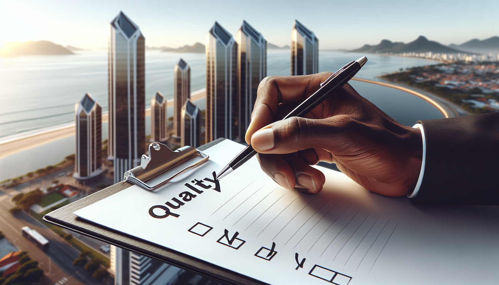 Checklist sendo preenchido por síndico para escolher a melhor administradora de condomínios em Balneário Camboriú.