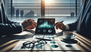 Contador e síndico analisando relatórios de prestação de contas condominial em Balneário Camboriú.