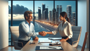 Síndico em Balneário Camboriú fechando parceria com administradora de condomínios profissional e transparente.