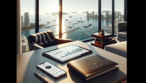 Tablet mostrando relatório de prestação de contas de condomínio transparente em Balneário Camboriú.