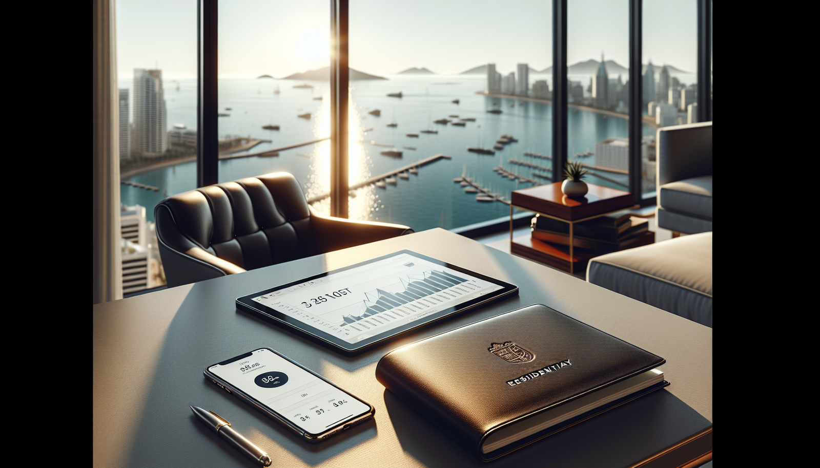 Tablet mostrando relatório de prestação de contas de condomínio transparente em Balneário Camboriú.